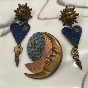 🌞 Sun, Stars & Moon ✨🌙 Pin & Earrings Set